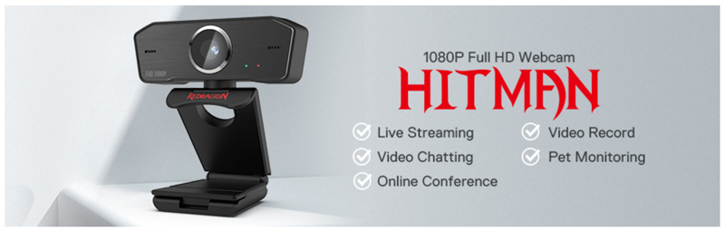 Redragon GW800-1 Hitman 1080P Full HD Webcam. Live streaming, video chatting, online conference, video record, pet monitoring