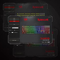 3 lit Redragon K582 keyboards displaying different light combinations