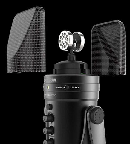 Close up exploded view of the Samson Technologies G-Track Pro Professional Streaming USB Microphone