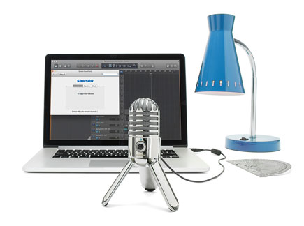 Samson Meteor Microphone pictured with a laptop