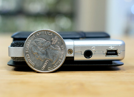 Scale image of the Samson Go Mic USB Condenser Microphone beside a quarter