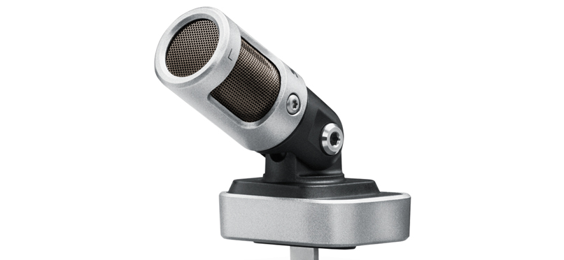 Close up profile of the Shure MV88 Lightning Condenser Microphone