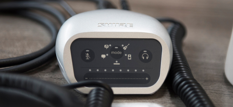 Close up front view of Shure MVI Digital Audio Interface.