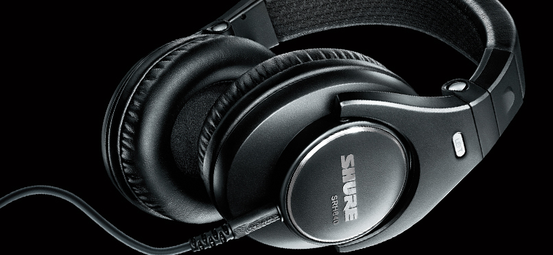Close up side view of the Shure SRH840 Professional Monitoring Headphones