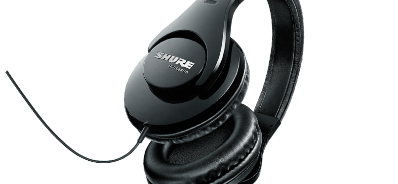 Close up of the Shure SRH240A Professional Quality Headphones with Padded Headband & Ear Cups