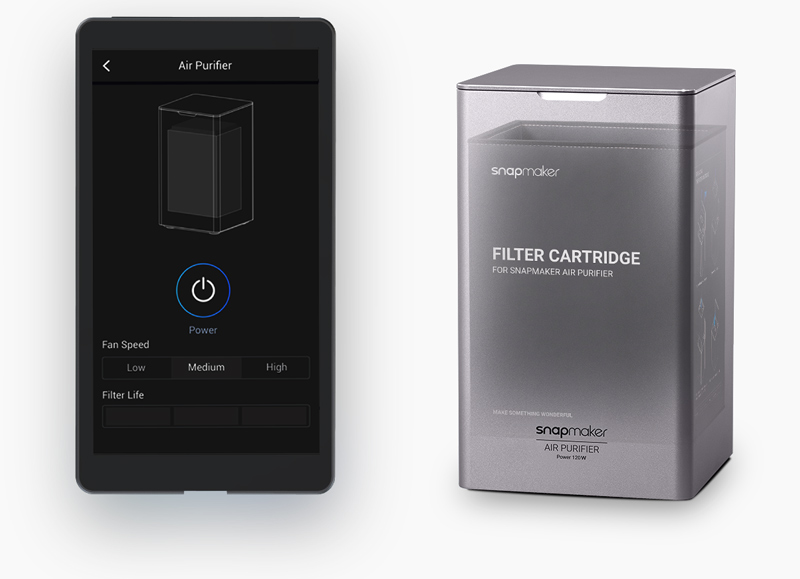 Snapmaker 2.0 Air Purifier touchscreen and filter cartridge