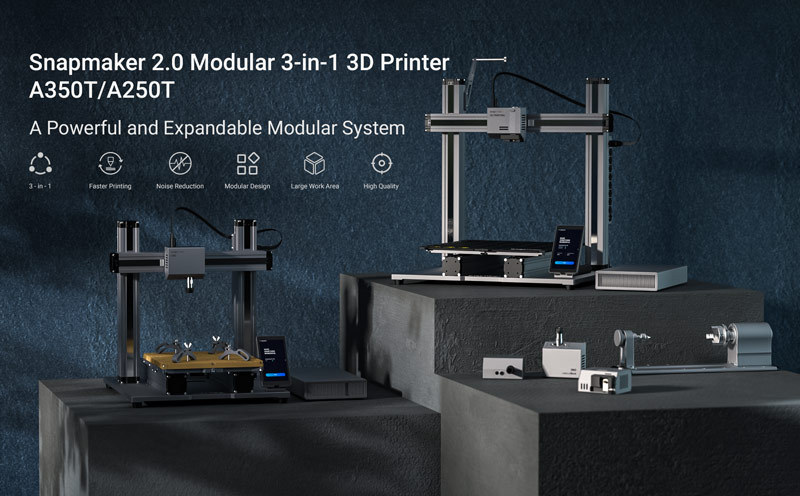 Snapmaker A350T 3D Printer, 3 in 1 3D Printer with 3D Printing Laser  Engraving CNC Carving,FDM 3D Printer Auto Bed Leveling with Resume  Printing,5inch