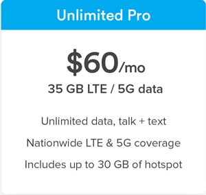 Ting Unlimited Pro Plan $60 per month