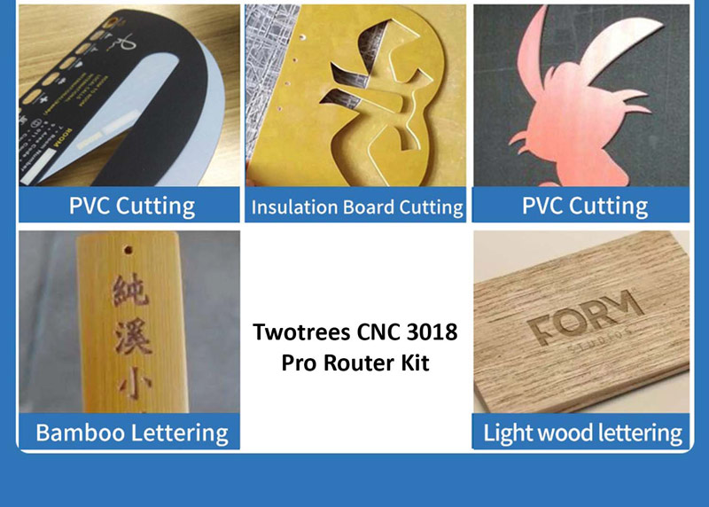 More applications including, Acrylic lettering, wood cutting, wooden lettering, PVC cutting, Insulation board cutting, Bamboo lettering, laser lettering.