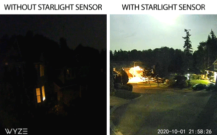 Wyze Cam v3 at night without starlight sensor and Wyze Cam v3 at night with starlight sensor