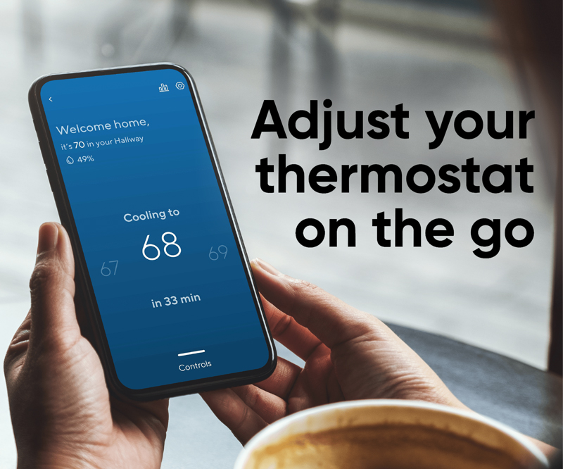 Wyze app displayed on a cell phone used to control the Wyze Thermostat. Adjust your thermostat on the go.