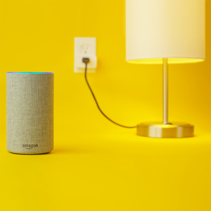 Image of a lamp and Alexa device