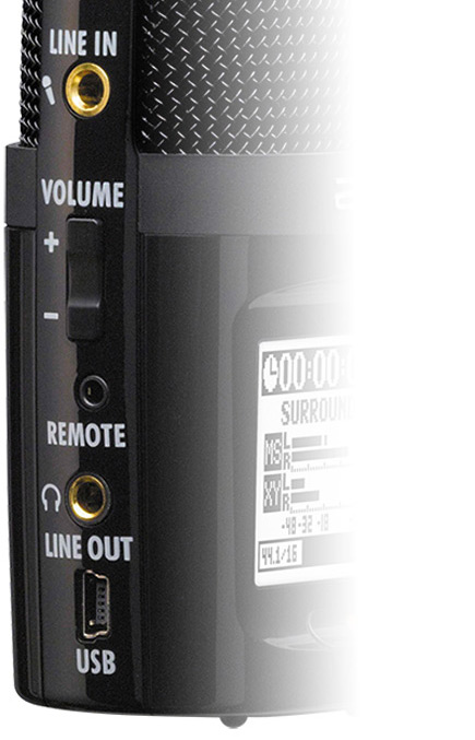 Close up of the Zoom H2n Recorder input and output ports
