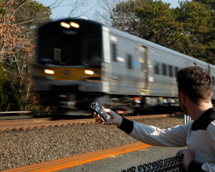 Zoom H1n microphone used to capture the sound of a speeding train