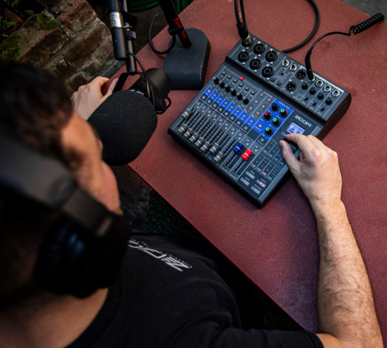 Sound man using the Zoom LiveTrak L-8 Portable 8-Channel Digital Mixer and Multitrack Recorder