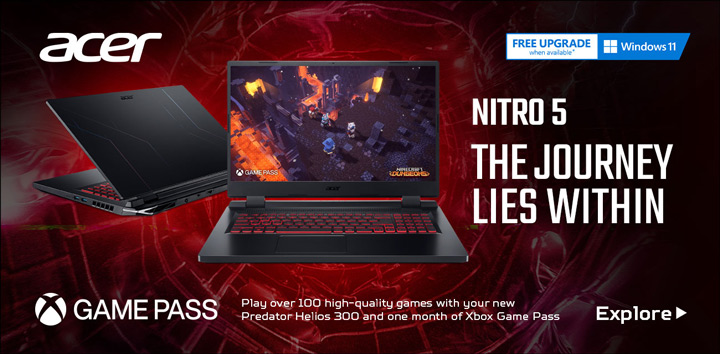 Acer Nitro 5. The Journey Lies Within. Play over 100 high-quality games with your new Predator Helios 300 and one month of Xbox Game Pass. Explore.