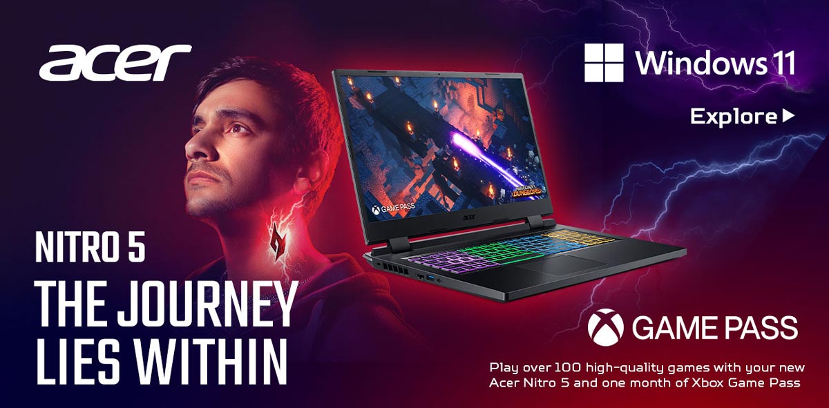 Acer Nitro 5. The Journey Lies Within. With Windows 11. Explore