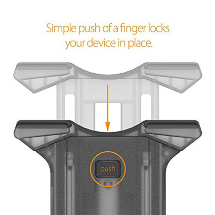 Mount push button. Simple push of a finger locks your device in place