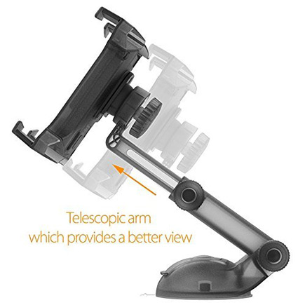 iOttie tablet mount depicting telescopic arm which provides a better view