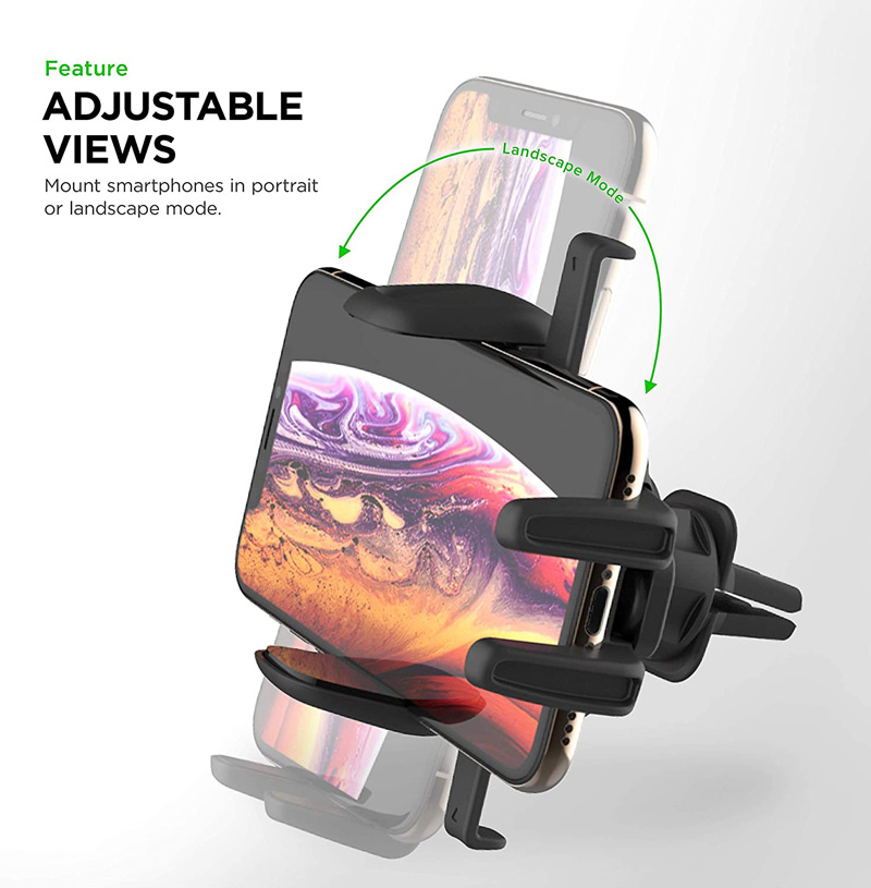 iOttie Air Vent Mount. Features adjustable views. Mount smartphones in portrait or landscape mode.