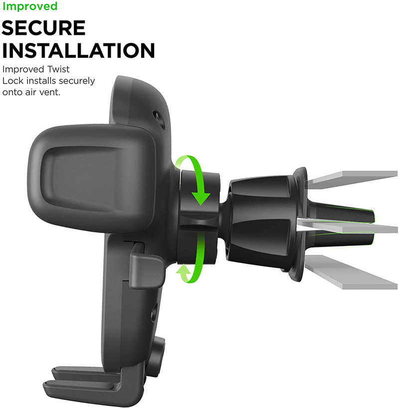 iOttie Air Vent Mount. Improved secure installation. Improved twis lock installs securely onto air vent.