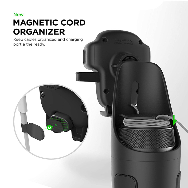 iOttie cup holder mount. New magnetic cord organizer keeps cables organized and charging port at the ready.