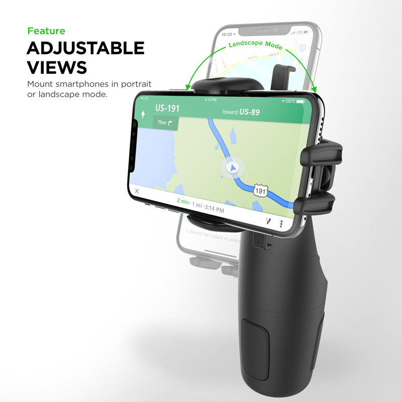iOttie cup holder Mount. Features adjustable views. Mount smartphones in portrait or landscape mode.
