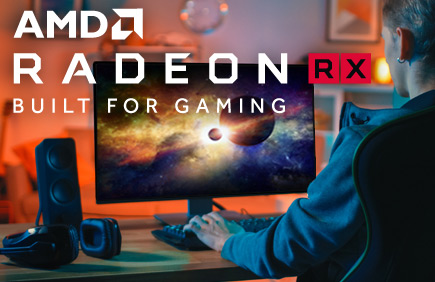 Gamer image with RMA Radeon RX Built For Gaming overlay