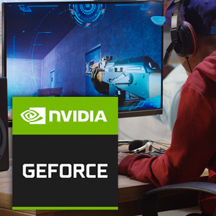 Guy playing a game on his monitor. NVIDIA GeForce Icon.