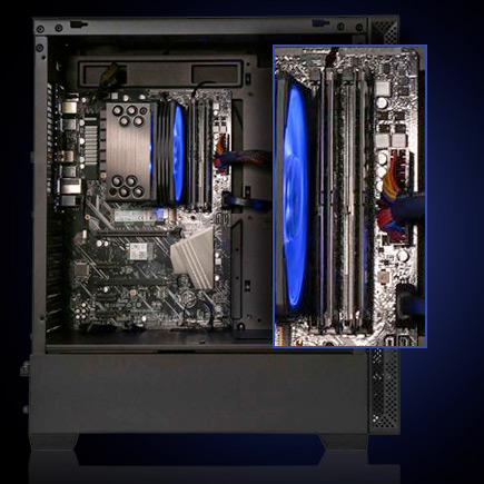 Closeup of the B743 case inside showing 16GB DDR4-3200 RAM