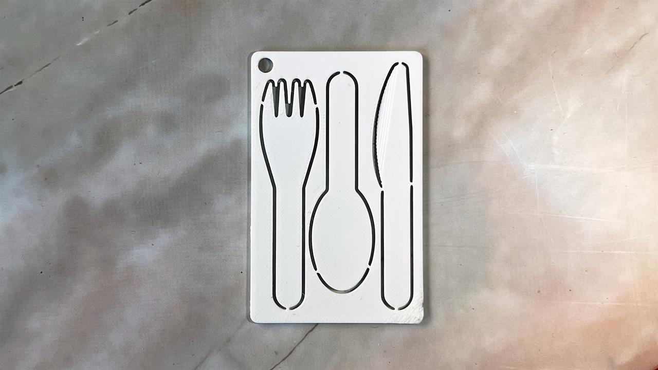 A 3D printed set of plastic cutlery. 