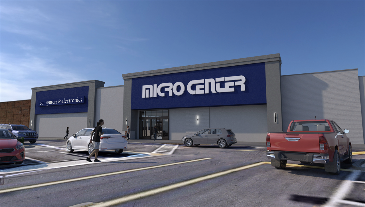 A render of the Charlotte Micro Center storefront. 