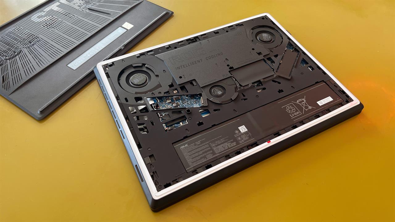 ASUS Strix Scar 18 laptop with the back plate removed