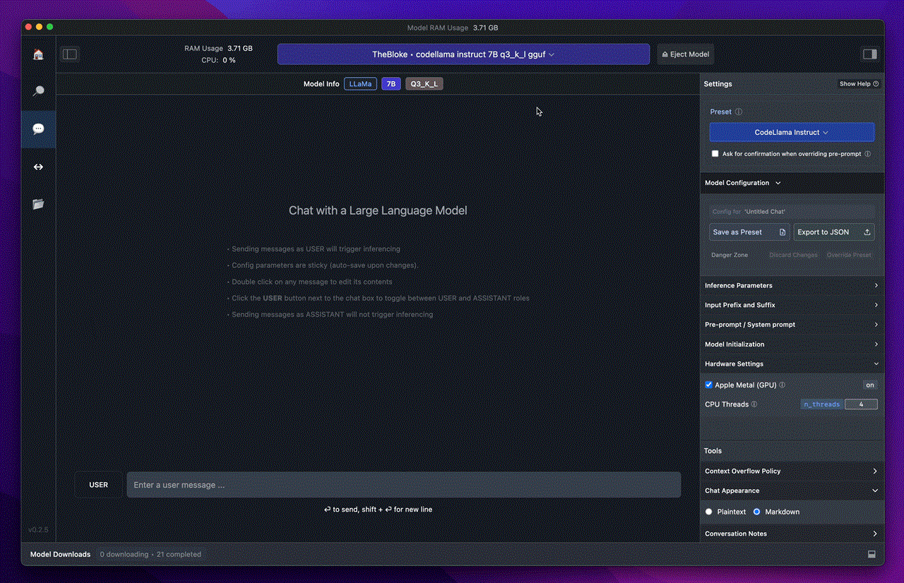 A screenshot of LM studio