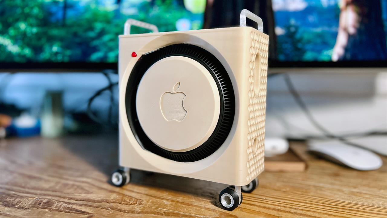 A Mac Mini in a 3D printed case.