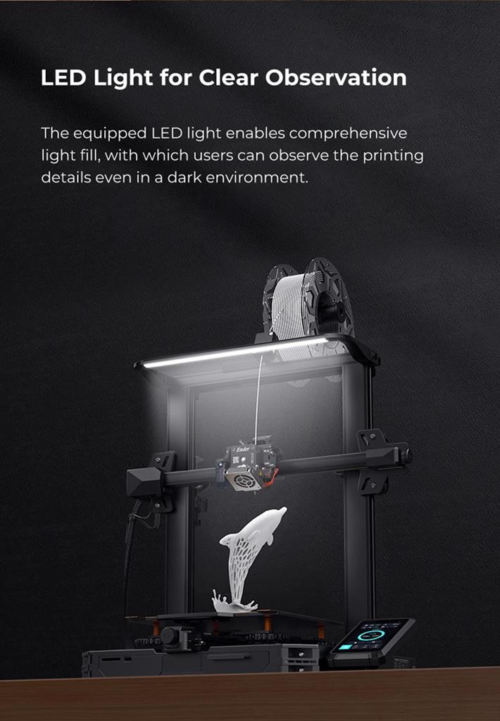 LED Light for Clear Observation - The equipped LED light enables comprehensive light fill, with which users can observe the printing details even in a dark environment.