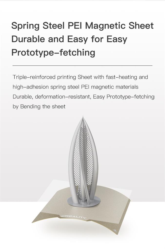 Spring Steel PEl Magnetic Sheet Durable and Easy for Easy Prototype-fetching - Triple-reinforced printing Sheet with fast-heating and high-adhesion spring steel PEl magnetic materials. Durable, deformation-resistant, Easy Prototype-fetching by Bending the sheet