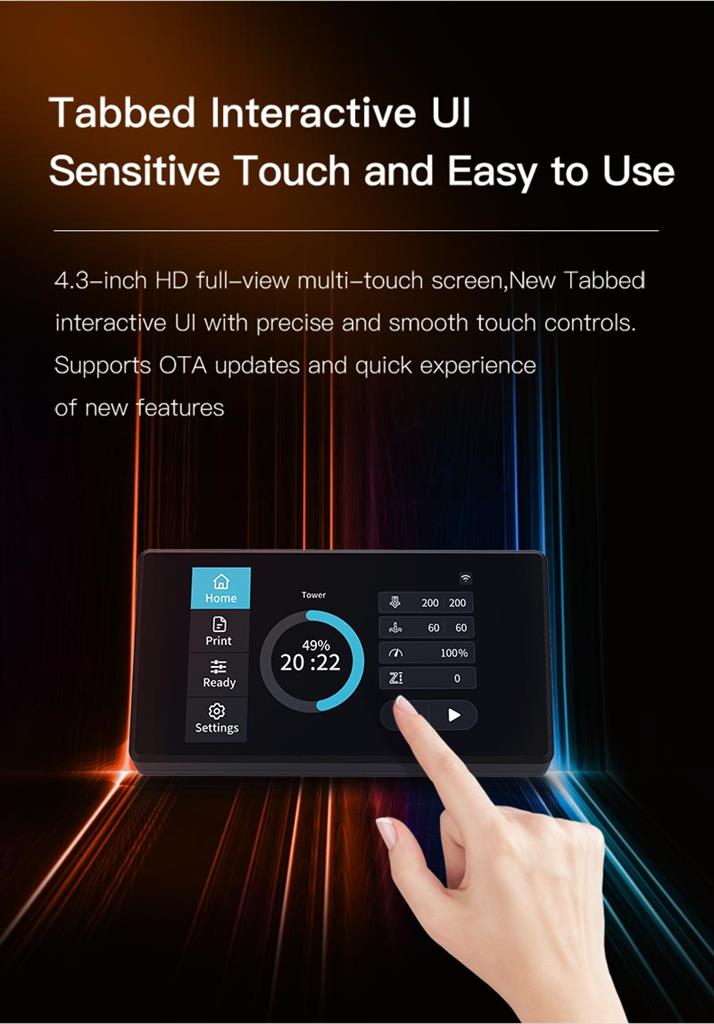 Tabbed Interactive Ul Sensitive Touch and Easy to Use - 4.3-inch HD full-view multi-touch screen,New Tabbed
interactive Ul with precise and smooth touch controls. Supports OTA updates and quick experience of new features