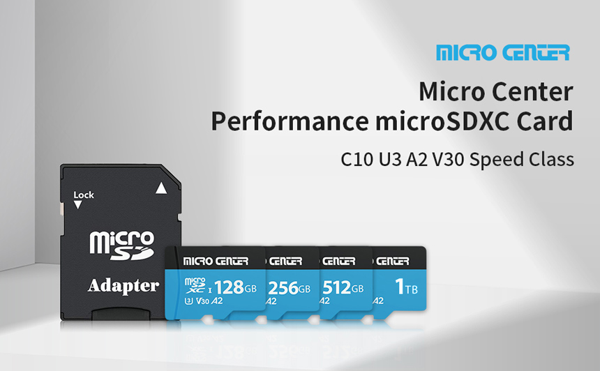 Micro Center Performance MicroSDXC Card. C10 U3 A2 V30 Speed Class