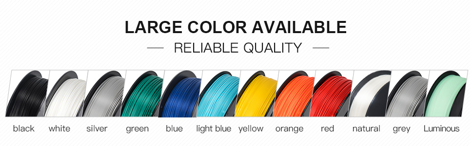 Wide Variety of Colors. Reliable Quality. Black, white, silver, green, blue, light blue, yellow, orange, red, natural, grey, luminous