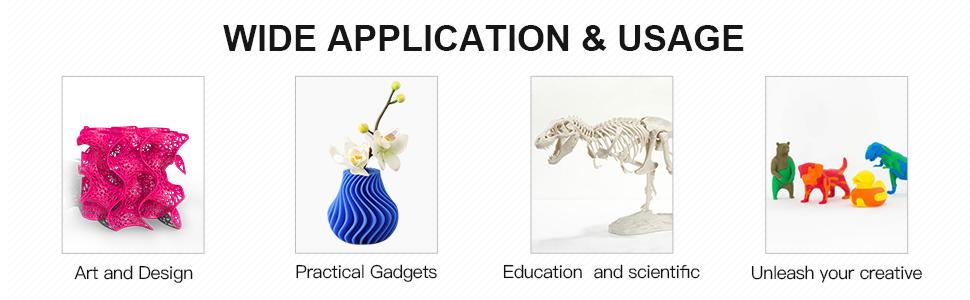 Wide application and usage. Art and design, practical gadgets, education and scientific, unleash your creativity
