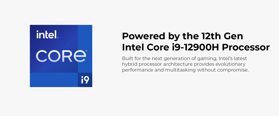 Powered by the 12th Gen Intel Core i9 12900H Processor - Built for the next generation of gaming. Intel's latest hybrid processor architecture provides evolutionary performance and multitasking without compromise.