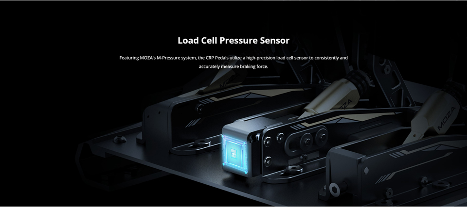 Load Cell Pressure Sensor - Featuring Moza's M-Pressure system, the CRP Pedals utilize a high-precision load cell sensor to consistently and accurately measure braking force.