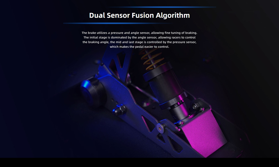 Dual Sensor Fusion Algorithm - The brake utilizes a pressure and angle sensor, allowing fine tuning of braking. The initial stage is dominated by the angle sensor, allowing racers to control the braking angle, the mid and last stage is controlled by the pressure sensor,
which makes the pedal easier to control.