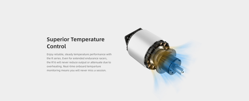 Superior Temperature Control - Enjoy reliable, steady temperature performance with the R series. Even for extended endurance racers, the R16 will never reduce output or attenuate due to overheating. Real-time onboard temperature monitoring means you will never miss a session