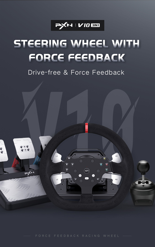 PXN V10 3 in 1 - Steering Wheel with Force Feedback. Drive-free and Force Feedback