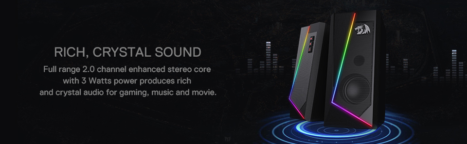 Rich, Crystal Sound - Full range 2.0 channel enhanced stereo core with 3 watts power produces rich and crystal audio for gaming, music and movie