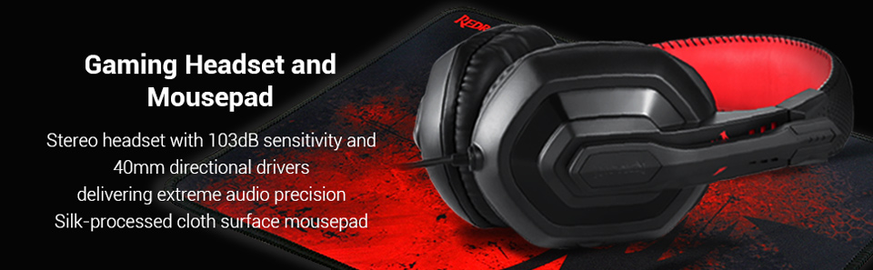 Gaming Headset and Mousepad - Stereo headset with 103dB sensitivity and 40mm directional drivers delivering extreme audio precision. Silk-processes cloth surface mousepad