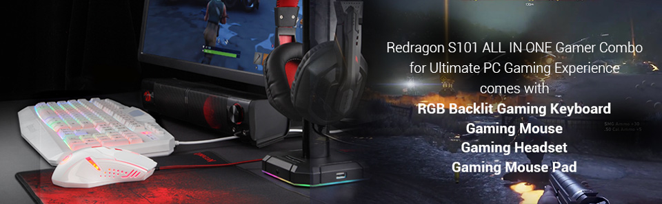 Redragon XS101 All-in-one Gamer Combo for Ultimate PC Gaming Experience comes with RGB Backlit Gaming Keyboard, Gaming Mouse, Gaming Headset Gaming Mouse Pad