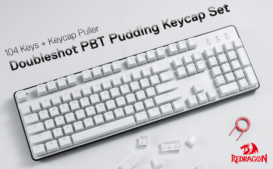 Redragon 104 Keys plus Keycap Puller. Doubleshot PBT Pudding Keycap Set